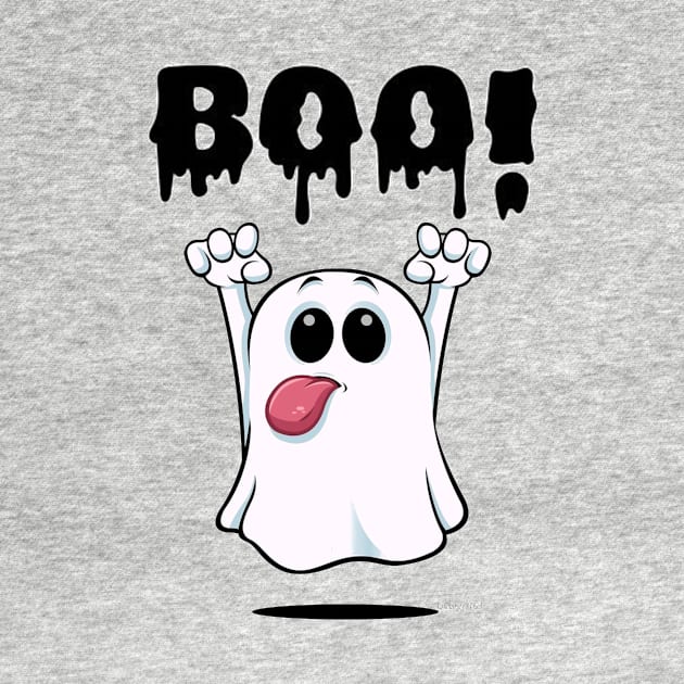 Adorable Ghost with a Playful 'BOO': Halloween Cuteness Unleashed by FortySeven47_Custom_Designs